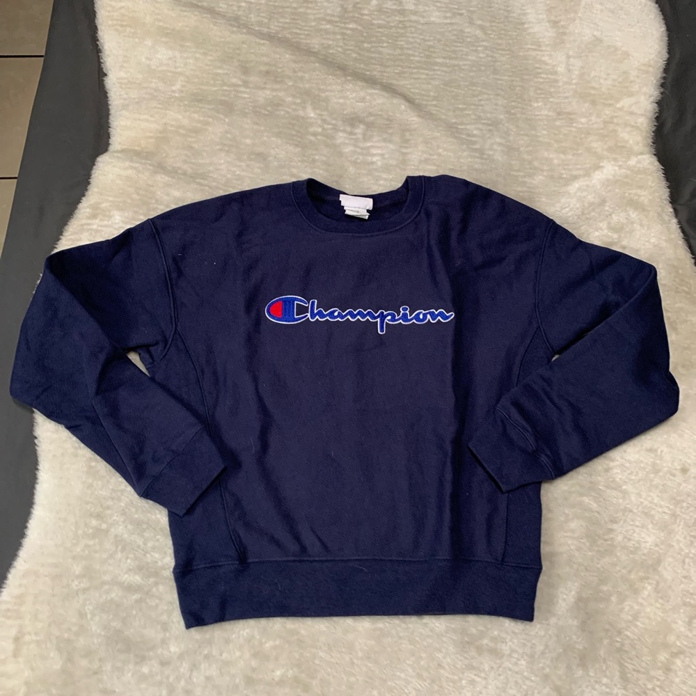 Champion Reverse Weave Womens Blue Y2K Pullover Sweater Size Medium